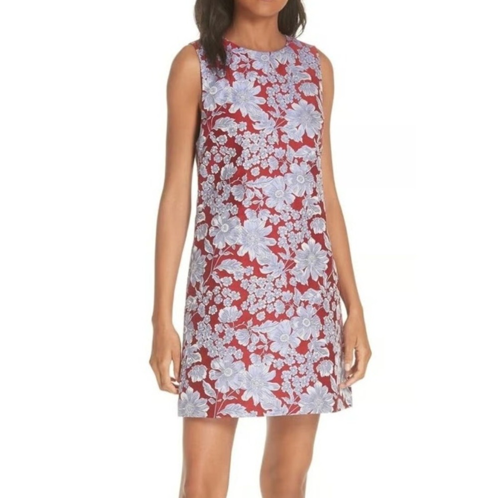 ALICE + OLIVIA Coley Mini Dress Ruby Red Floral Women Size 4 Jacquard Formal